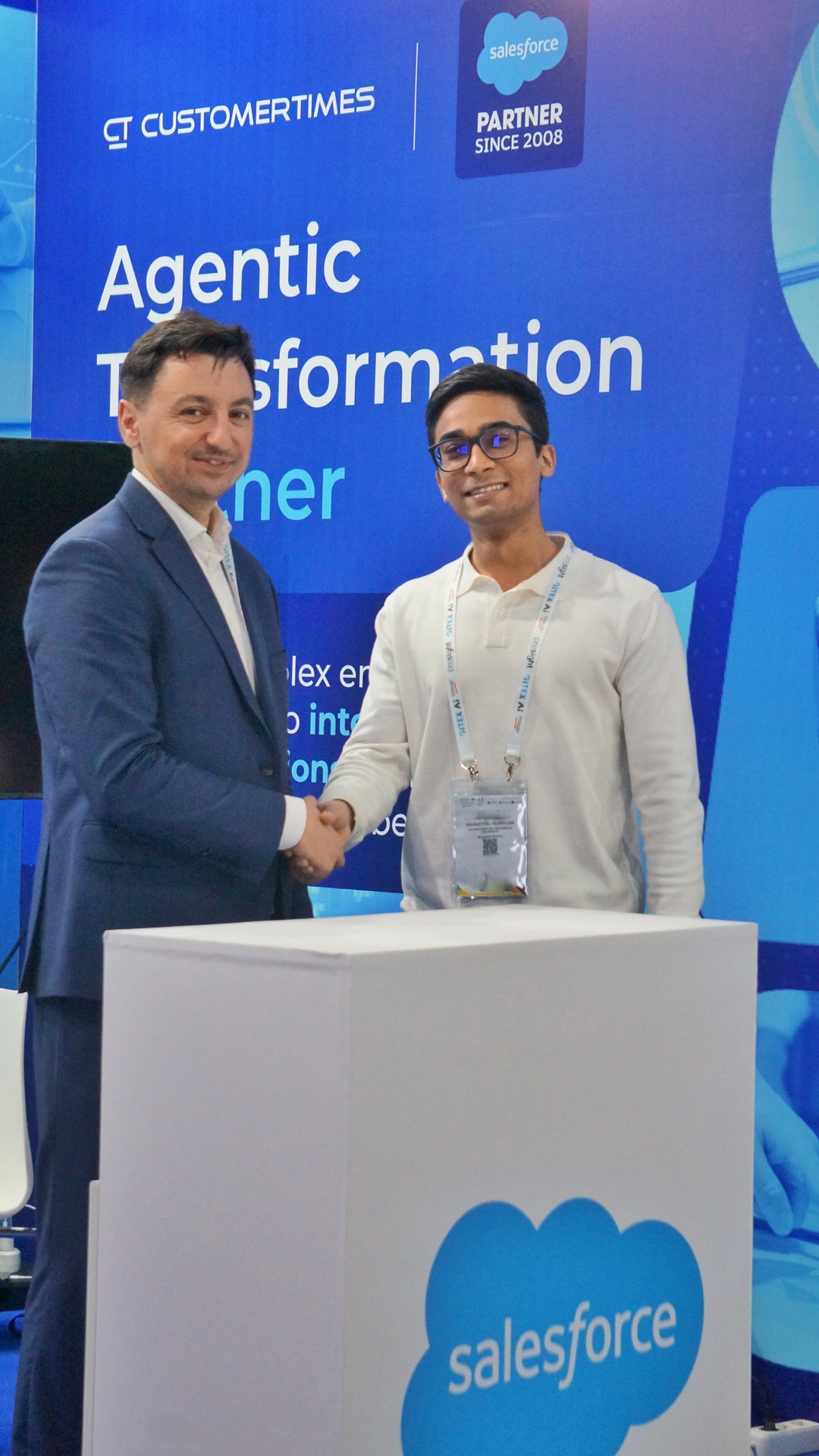 Zain Ali with a Salesforce partner at GITEX AI